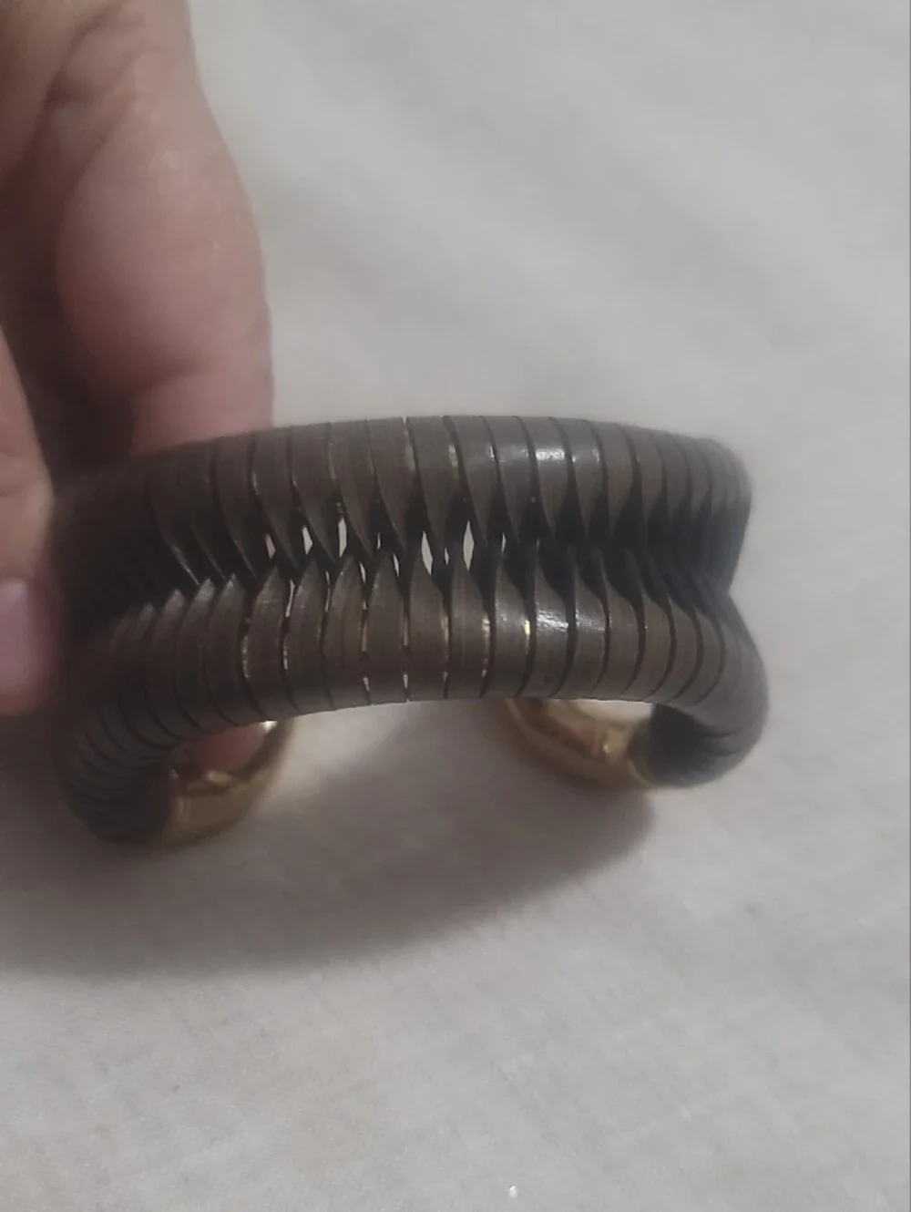 Men's Army Green Leather Cuff Bracelet with Gold-Tone Accents